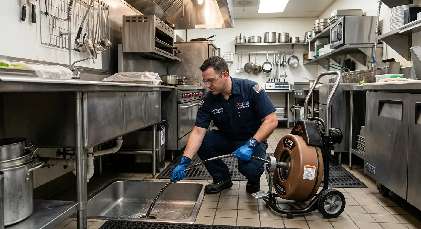 Commercial drain cleaning service in a restaurant kitchen in Goodyear