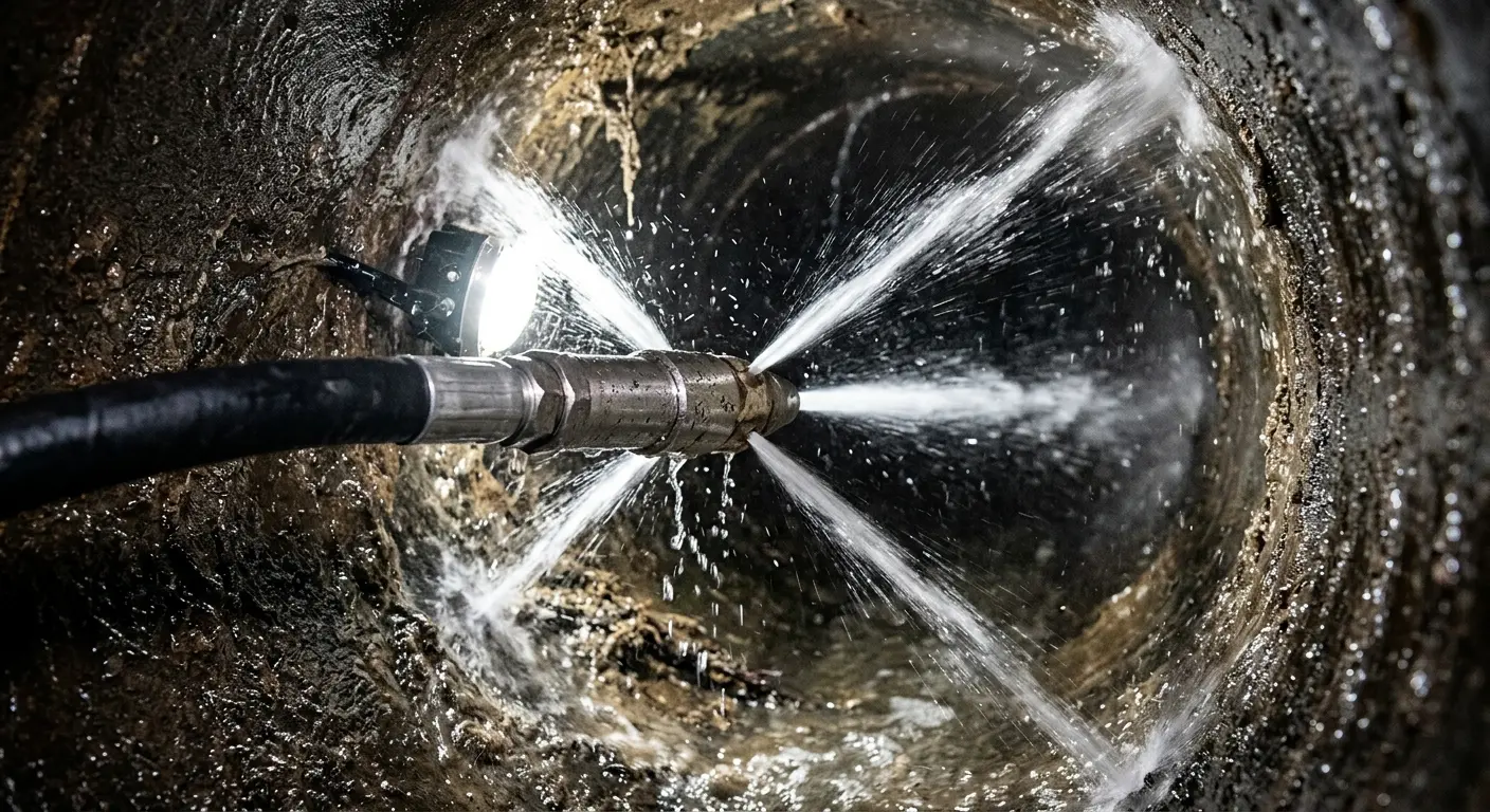High-pressure hydro jetting nozzle cleaning sewer pipe for Emergency Drain Service in Goodyear
